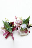 Cute Burgundy Wrist Corsage and Boutonniere Set