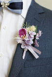 Cute Burgundy Wrist Corsage and Boutonniere Set