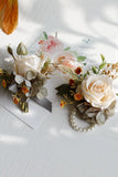 Apricot Wrist Corsage and Boutonniere Set