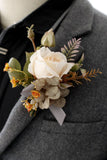 Apricot Wrist Corsage and Boutonniere Set