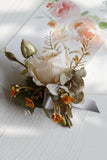 Apricot Wrist Corsage and Boutonniere Set