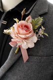 Apricot Wrist Corsage and Boutonniere Set