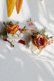 Apricot Wrist Corsage and Boutonniere Set