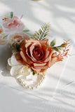 Apricot Wrist Corsage and Boutonniere Set