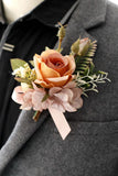 Apricot Wrist Corsage and Boutonniere Set