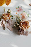 Apricot Wrist Corsage and Boutonniere Set