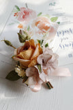 Apricot Wrist Corsage and Boutonniere Set