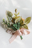 Apricot Wrist Corsage and Boutonniere Set