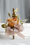 Apricot Wrist Corsage and Boutonniere Set