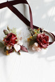 Apricot Wrist Corsage and Boutonniere Set