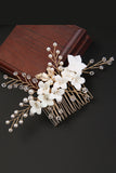 White Pearl Flower Bridal Hair Comb