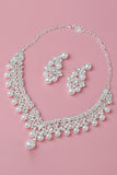 White Sweet Bride Alloy Pearl Necklace Crown Earrings Three-piece Set