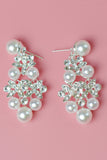 White Sweet Bride Alloy Pearl Necklace Crown Earrings Three-piece Set