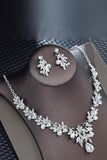 Silver Bridal Jewelry Clavicle Necklace Earrings Two Piece Set