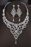 Silver Luxury Rhinestone Necklace and Earrings Bridal Jewelry Set