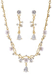 Golden Bridal Jewelry Alloy Rhinestone Necklace Earrings