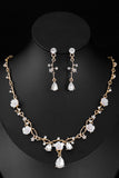 Golden Bridal Jewelry Alloy Rhinestone Necklace Earrings