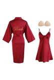 Burgundy Satin Embroidered Bride and Bridesmaid Robes