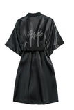 Black Imitation Silk Rhinestone Bridal Robe