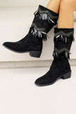 Black Sequined Mid-heeled Women's Boots