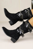 Black Sequined Mid-heeled Women's Boots