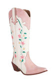 White Long Embroidered Patchwork High Boots