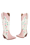 White Long Embroidered Patchwork High Boots