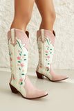 White Long Embroidered Patchwork High Boots