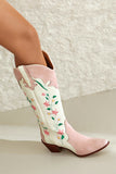 White Long Embroidered Patchwork High Boots