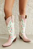 White Long Embroidered Patchwork High Boots