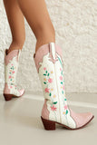 White Long Embroidered Patchwork High Boots