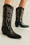 Black Vintage Embroidered Block Heel Cowgirl Boots