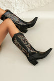 Black Vintage Embroidered Block Heel Cowgirl Boots