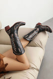 Blue Casual Block Heel Square Toe Mid-calf Boots