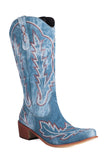 Blue Casual Block Heel Square Toe Mid-calf Boots