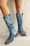 Blue Casual Block Heel Square Toe Mid-calf Boots