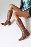 Blue Casual Block Heel Square Toe Mid-calf Boots