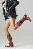 Blue Casual Block Heel Square Toe Mid-calf Boots