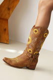 Brown Mid-calf Embroidered Women's Boots