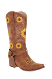 Brown Mid-calf Embroidered Women's Boots