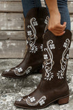 Black Square Toe Block Heel Embroidered Cowgirl Boots