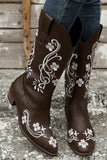 Black Square Toe Block Heel Embroidered Cowgirl Boots