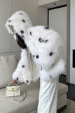 White Dotted Faux Fur Short Women's Coat