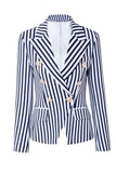 White Blue Striped Women's Blazer