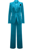 Blue Velvet Notched Lapel Women's Formal Suits