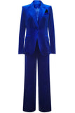 Royal Blue Velvet Single Button Women's Suits