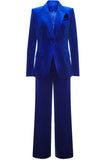 Royal Blue Velvet Single Button Women's Suits