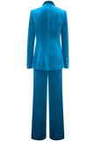 Blue Velvet Notched Lapel Women's Formal Suits