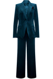 Peacock Blue Velvet Slim Fitted 2 Piece Women's Formal Suit