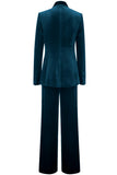 Peacock Blue Velvet Slim Fitted 2 Piece Women's Formal Suit